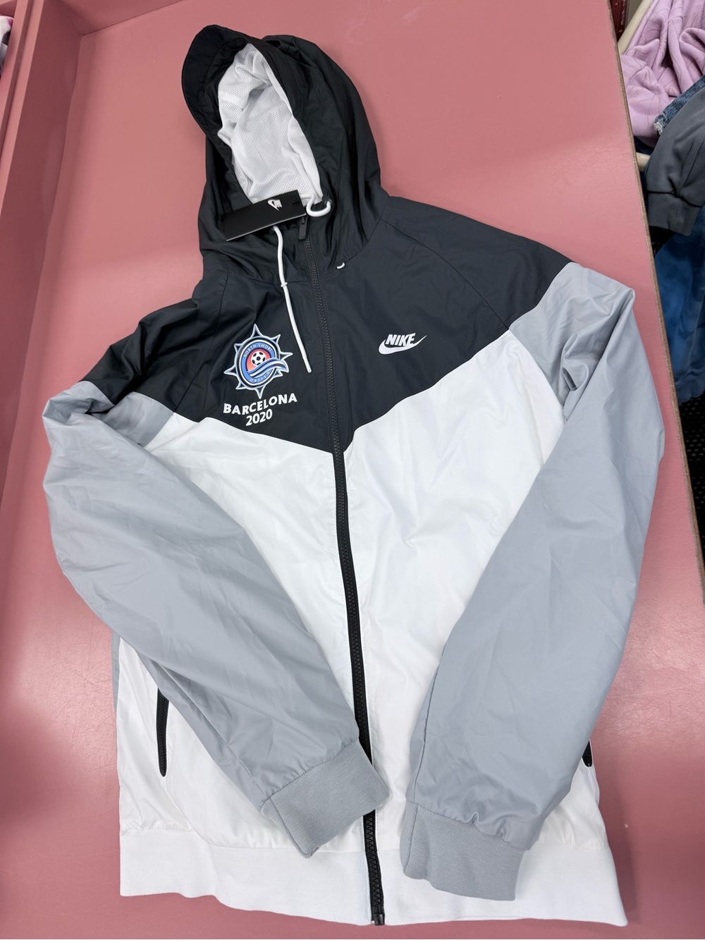 NWT Nike Barcelona 2020 Colorblock Hooded Windbreaker Jacket - Black/White/Gray